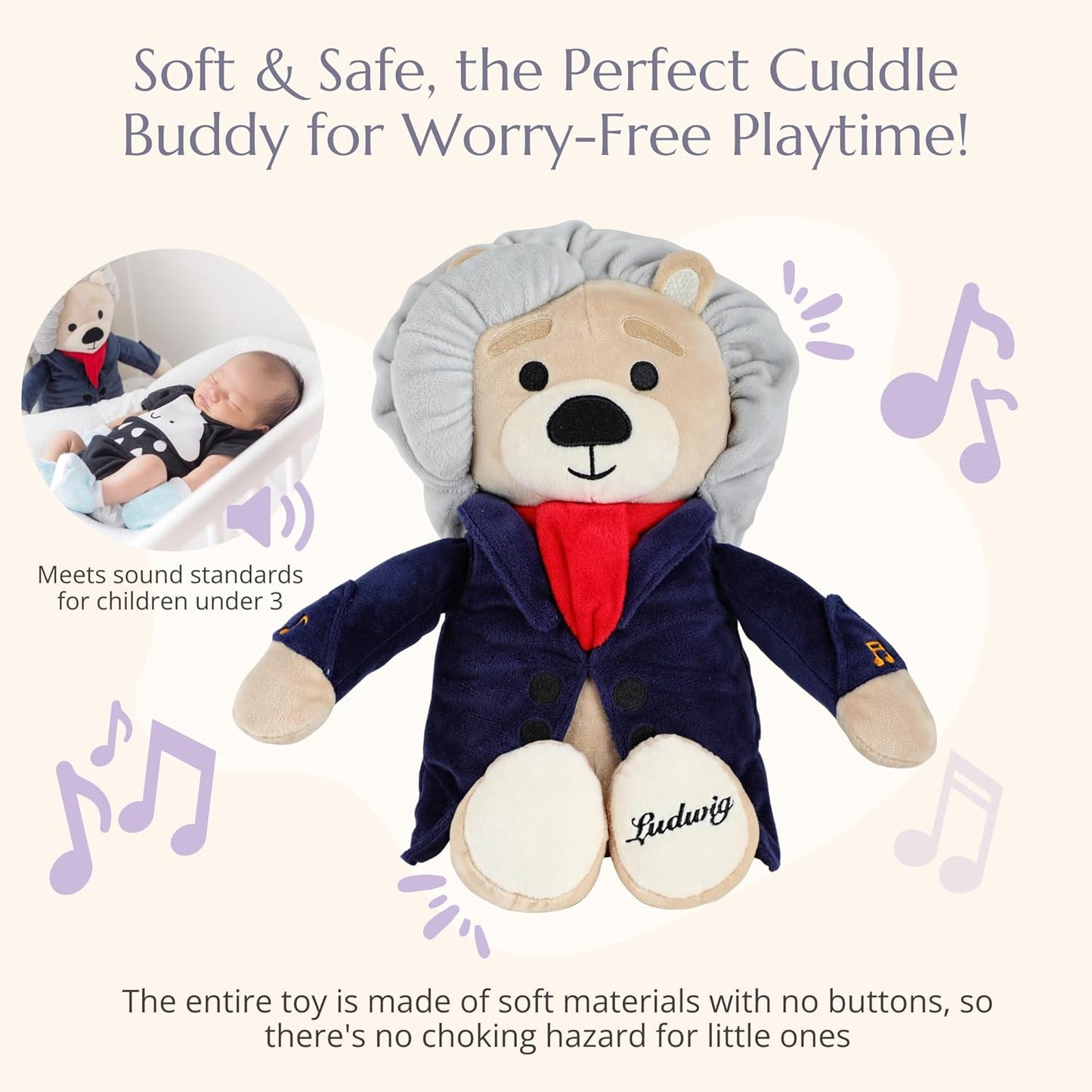 Ludwig Van Beethoven Virtuoso Bear – Plays 40 Mins of Classical Music, Educational & Soothing Musical Teddy Bear for Babies & Toddlers, Ideal