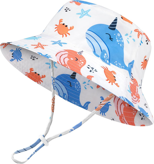 Baby Sun Hat Kids Summer UPF 50+ Toddler Bucket Hat Wide Brim Adjustable Beach Hats for Boys Girls Age 0-6 Years