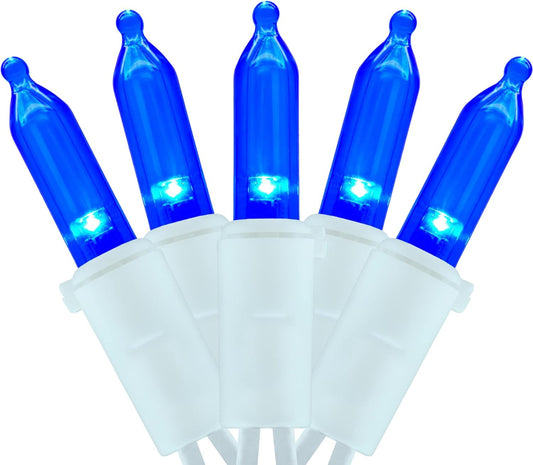 YULETIME 200 Blue LED Christmas Lights with White Wire, Pack of 2 Strands 33 Feet 100 Lights UL Certified Holiday String Light Set