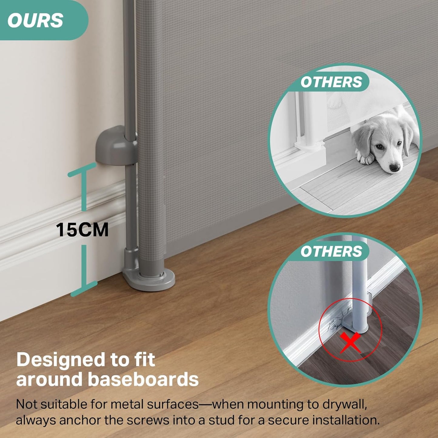 Cumbor 76" Wide Long Retractable Safety Gates for Stairs, Mesh Dog Gate for The House, 34" Tall Extra Wide Pet Gate for Dogs, Long Gates for Doorways, Hallways, Indoor/Outdoor(Gray)