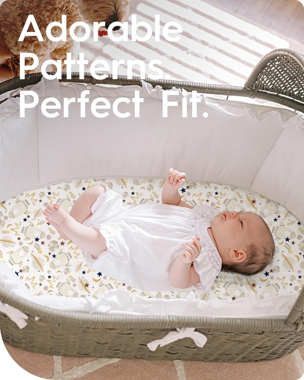 Bassinet Sheets for Baby Boy Girl, TotBasic Buttery Soft Universal Bassinet Fitted Sheet, Compatible with Halo, Mika Micky, Baby Delight, Dream On Me, Maxi COSI & More Bassinet Mattress(Space&Galaxy)