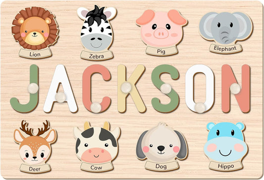 Personalized Name Puzzle for Kids, Personalized Baby Gifts Custom Name Puzzles for Toddlers 1-3 Animal Puzzle, Customized 1st Birthday for Girls & Boys Wooden Puzzle Montessor Toys for Kids