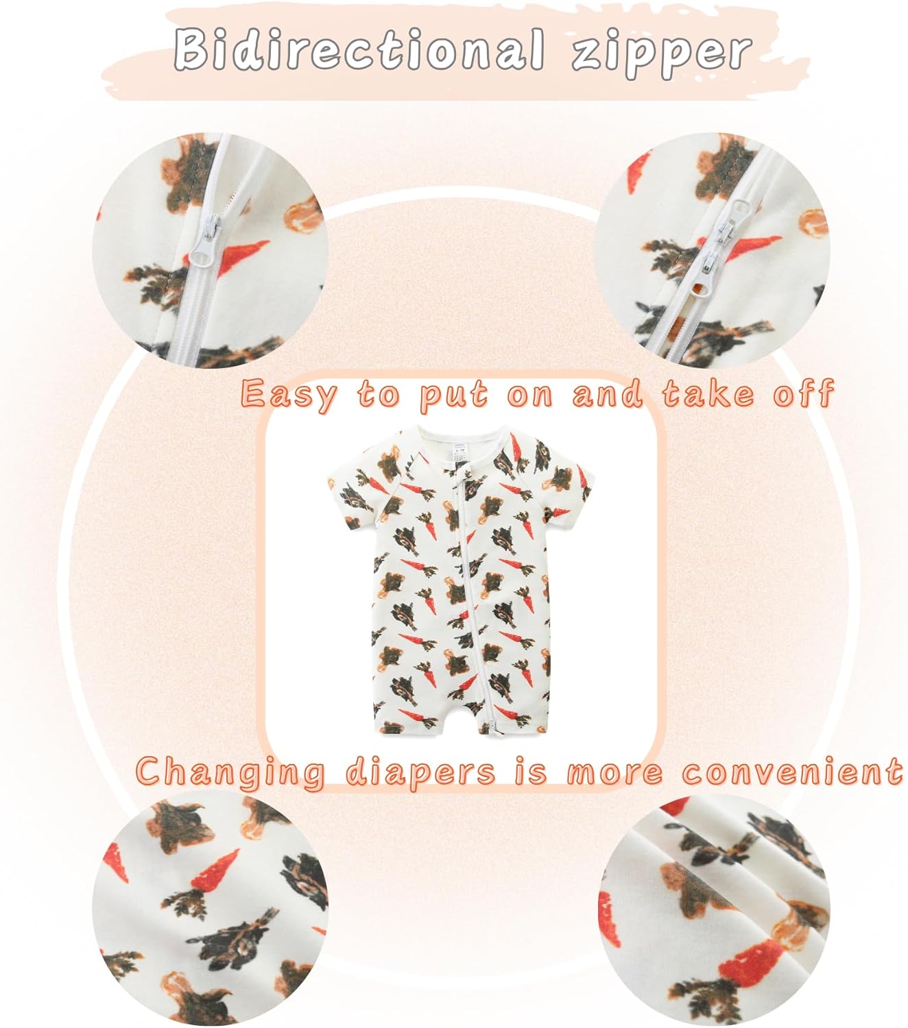 Unisex Summer Trendy 2-Pack Rompers Short Sleeve Zipped Bodysuit Infant Cotton Outfits