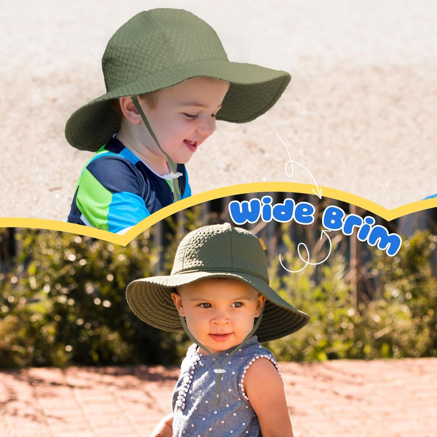 HONGTEYA Baby Sun Hat Toddler Girl Beach Hat Adjustable Outdoor Summer Hat UPF 50+ Sun Protection Wide Brim Infant Kids