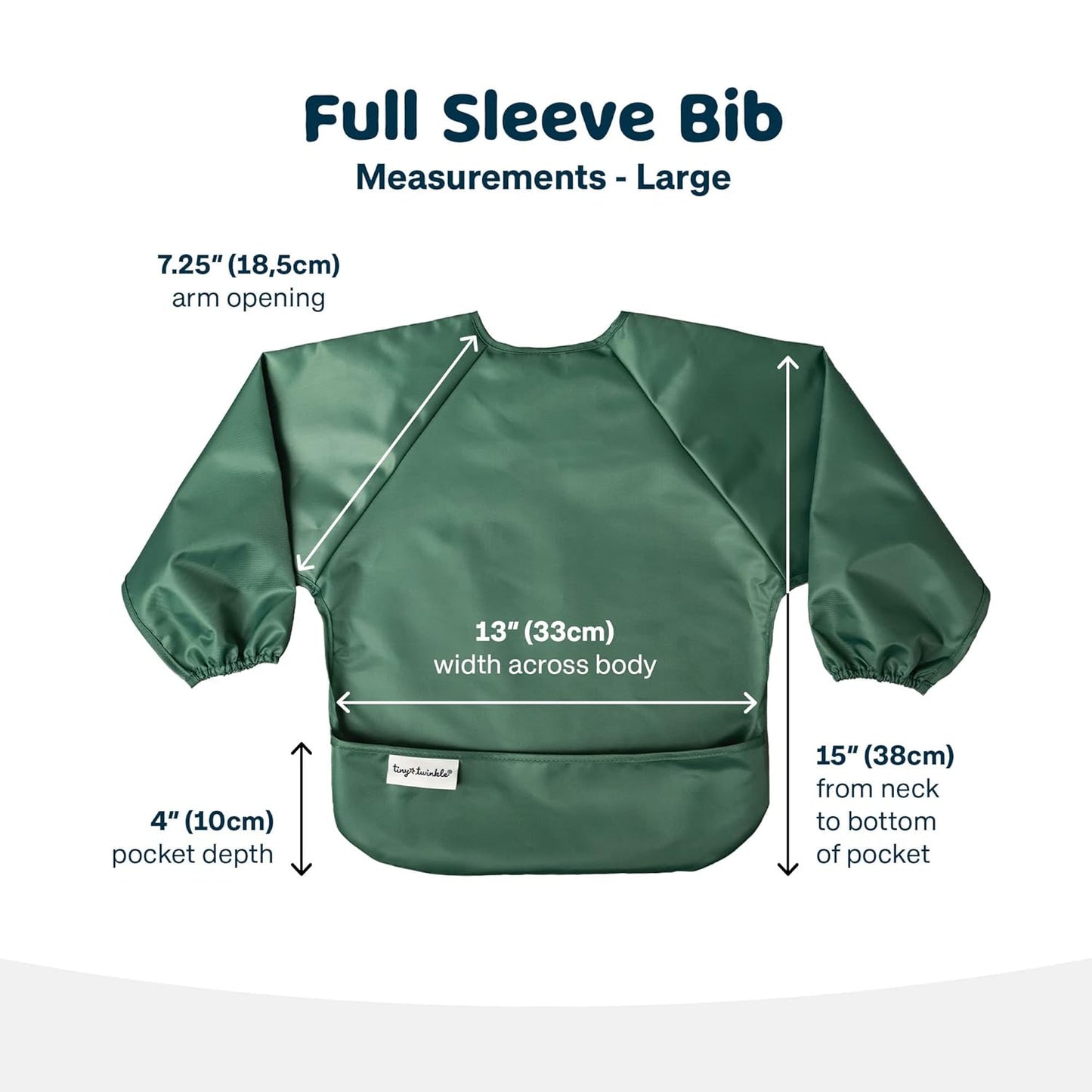 Tiny Twinkle Mess Proof Baby Bibs, 2pk Waterproof Smock Baby Bibs for Eating, Machine Washable Long Sleeve Bibs, Baby Led Weaning, Toddler Bibs, BLW Supplies (Slate Olive, Small 6-24 Months)