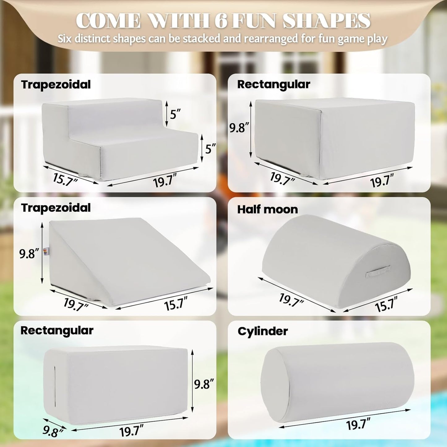 jela Foam Blocks 6Pcs Soft Play Equipment Waterproof Fabric, UV Resistant Toddler Climbing Toys Indoor& Outdoor Soft Play Climbing for Toddlers, Lightweight Climbing Blocks for Babies, Kids (Sand)