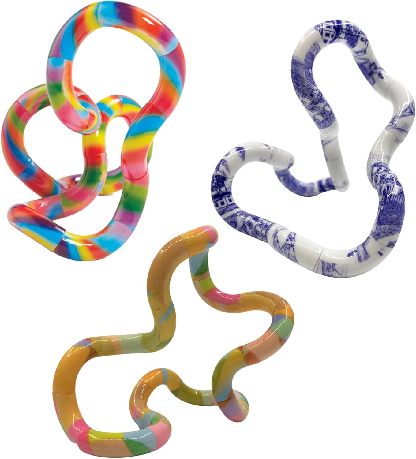 Tangle Jr. Masterpiece 3-Pack Porcelain,Mache,Lollipop Artistic Pattern for Unique Fidget Experience - Fidget with These tangles at Work or School - Twist Fidget Toy for Kids and Adults - Desk Toy