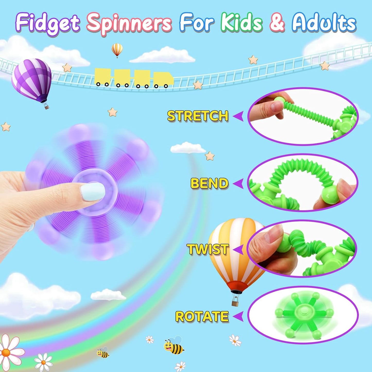 Cevioce Fidget Toys for Kids Adults, 2Pc Fidget Spinner Toys, Sensory Toys for Kids 8 9 10, Toys for Boys Girls, Presents for Men Women Kids Thanksgiving Birthday Christmas Party(A)