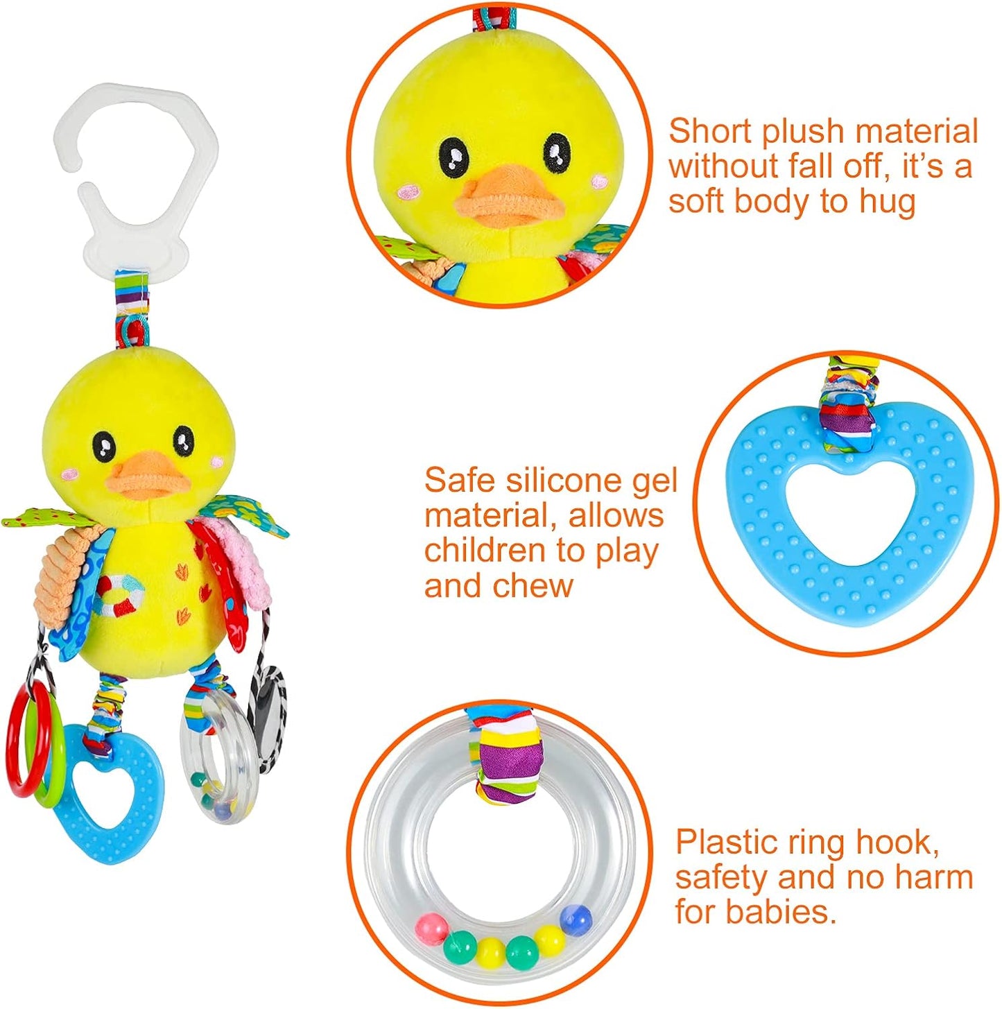 Baby Stroller Car Seat Toys for Infant with Teether Hanging Rattle, Clip on Stroller, Soft Plush Baby Toys for Boys and Girls 3-12 Months