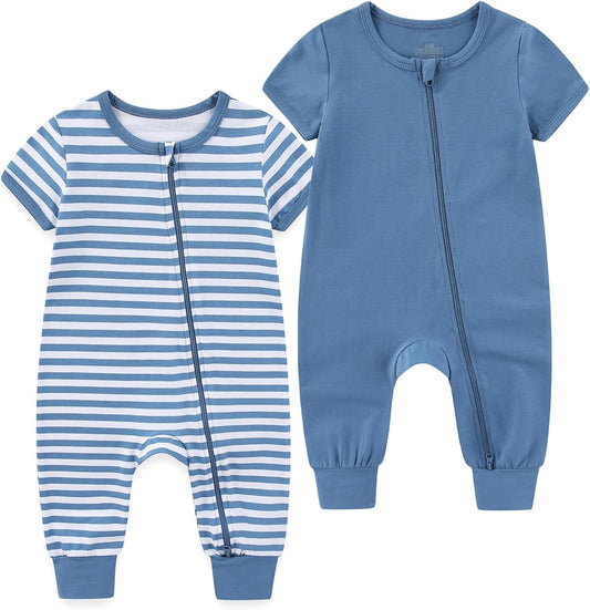 Baby Boy Girl 2 Pack Romper Infant Short Sleeve 2 Way Zipper One Piece Jumpsuits Newborn Clothes 0-24 Months