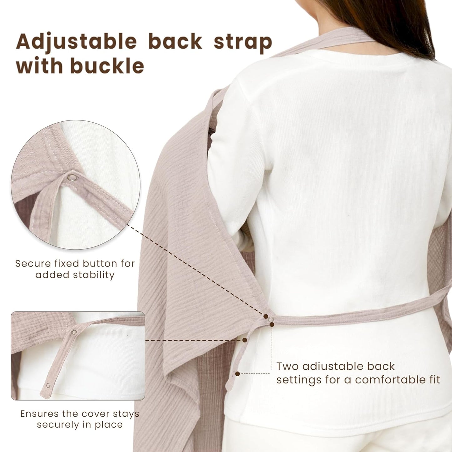 Konssy Muslin Nursing Cover for Baby Breastfeeding, Breathable 100% Cotton Breastfeeding Cover with Rigid Hoop for Mother Nursing Apron, Multi-use Carseat Canopy (Taupe)