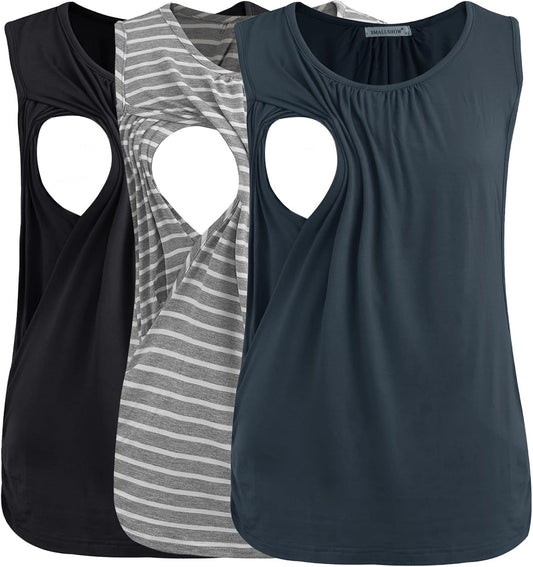 Smallshow Women's Maternity Nursing Tank Tops Breastfeeding Clothes 3-Pack