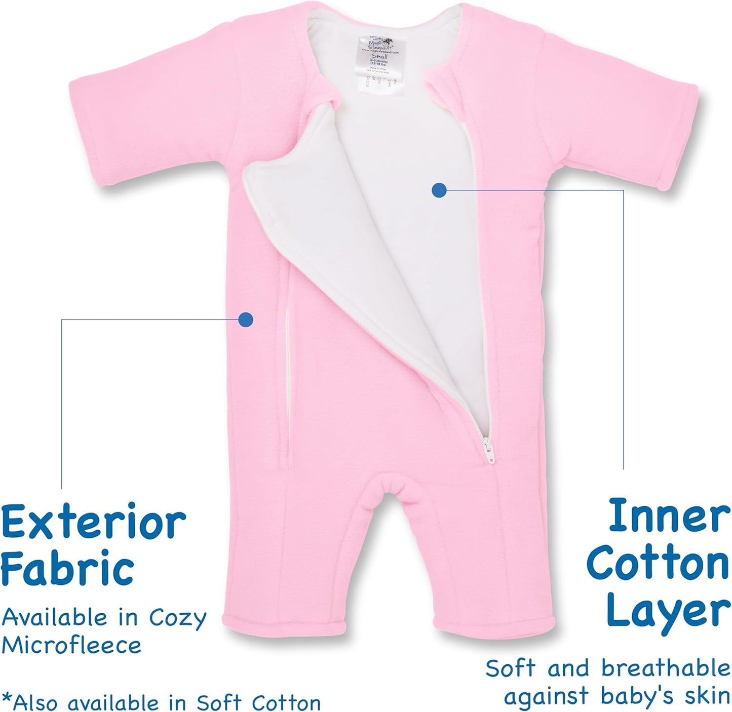 Magic Sleepsuit Baby Merlin's Bamboo/Cotton Baby Swaddle Transition Product - Soft and Cozy Design, Double Zipper for Easy Diaper Changes, Promotes Safe Sleep, 3-6 Months - Pink - Small 12-18lbs