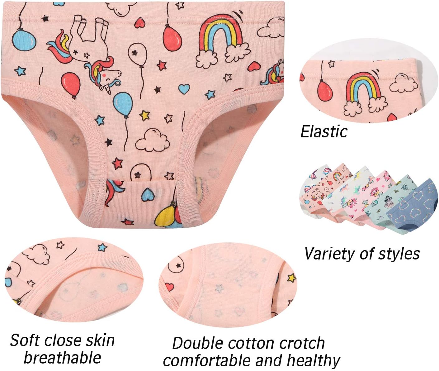 Girls' Cotton Brief Breathable Toddler Panties Kids Assorted Underwears 6-8 pieces