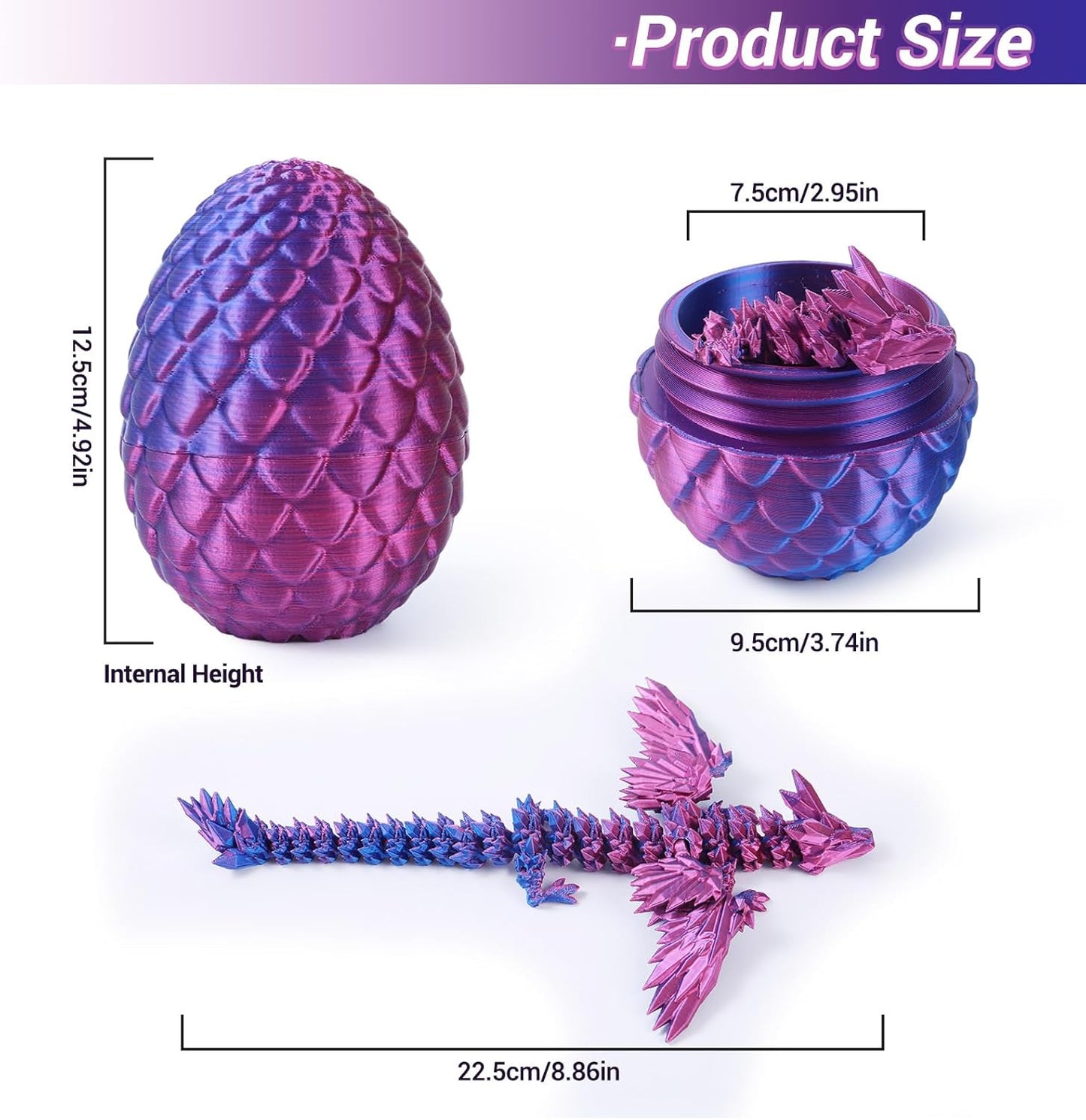 Antetek 3D Printed Dragon with Wings，3D printed dragon egg，3D printed dragon in egg， Movable Articulated Crystal Dragon Eggs with Dragon Inside with Wings