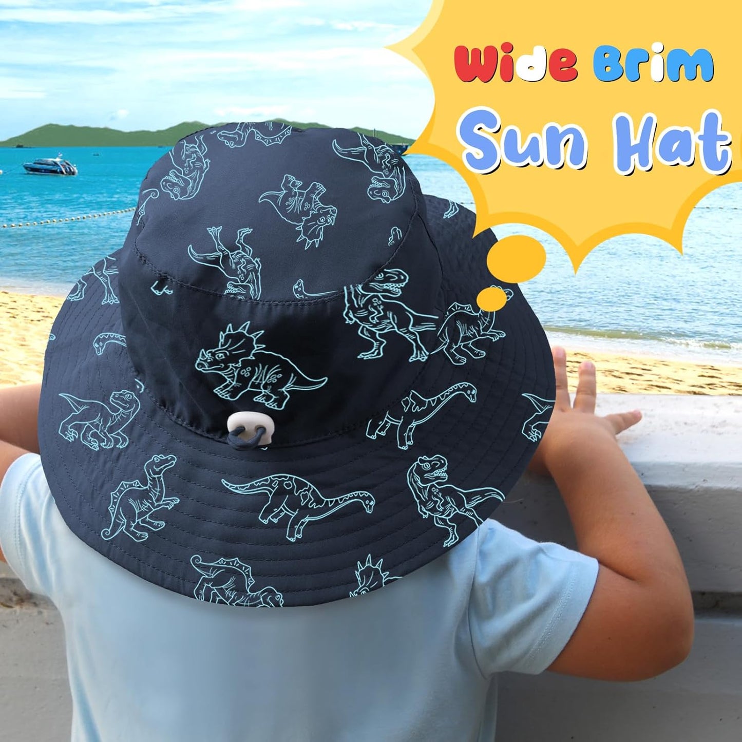 Baby Sun Hat Kids Summer UPF 50+ Toddler Bucket Hat Wide Brim Adjustable Beach Hats for Boys Girls Age 0-6 Years