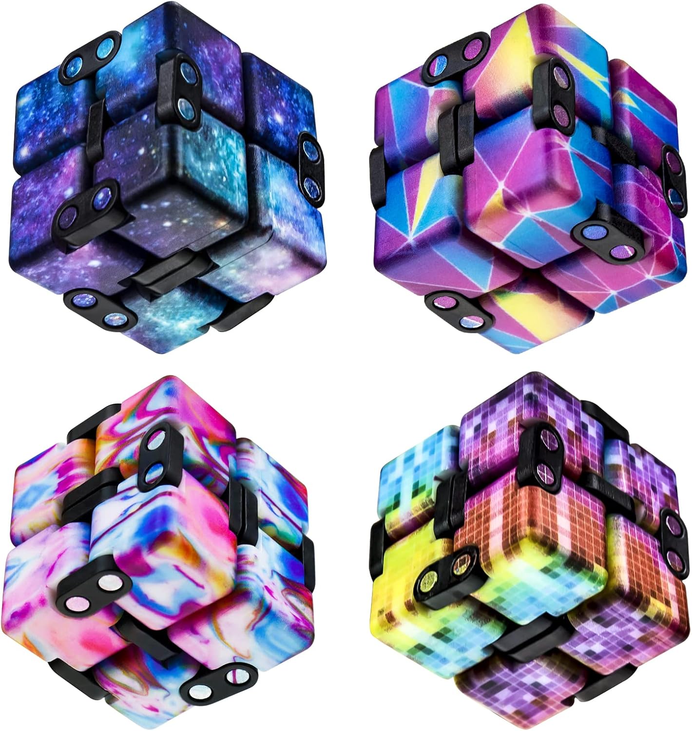 Infinitycube Fidget Toy Stress Relieving Fidgeting Game for Kids and Adults,Cute Pocket-sized Unique Gadget for Anxiety Relief and Kill Time (4, Colorful)