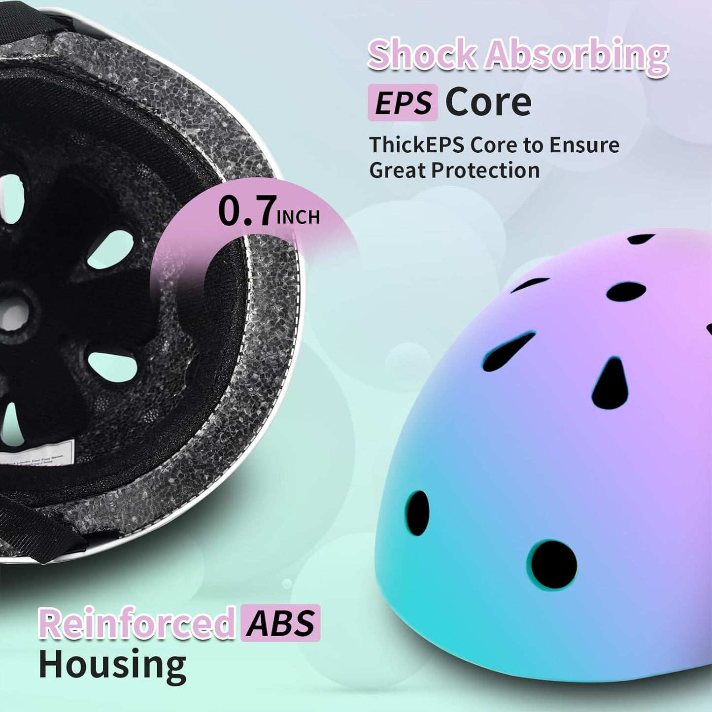 Adjustable Kids Bike Helmet with Knee & Elbow Pads Set, Color Gradient Design for Boys and Girls Aged 3-14+, for Skateboarding, Scooter, Roller & Inline Skating, Longboard