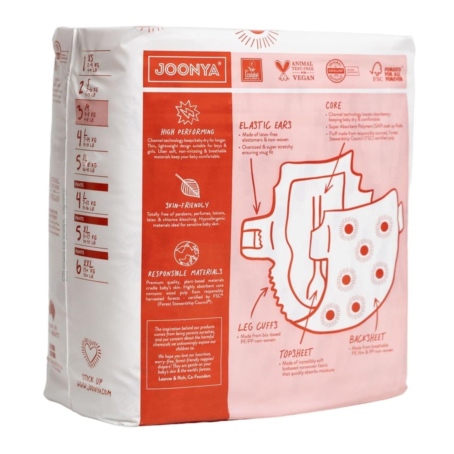 Joonya Baby Diapers, Size 4 L (15-31 lb) - 1 Bag of 25 - New Range - NonToxic, Eco-Friendly, Ultra Slim, Overnight Use - Made in Denmark