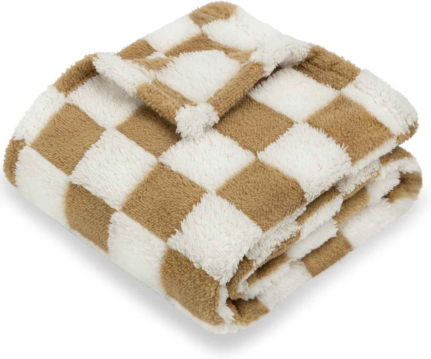 HOMRITAR Super Soft Baby Blankets for Boys Girls Warm Cozy Reversible Checkerboard Toddlers Blanket, Fluffy Fuzzy Plush Lightweight Bed Blanket with Chessboard Grid Design 350GSM Khaki 30 x 40 Inch