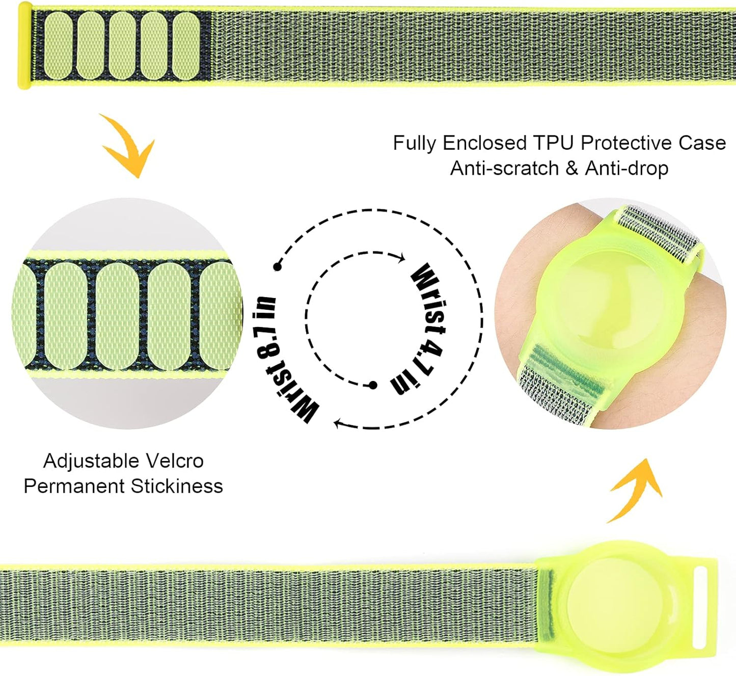 AirTag Bracelet for Kids, Apple Air Tag Protective Cover with Nylon Wristband, Anti Lost GPS Trackers Case Cover Elastic Watch Band for Toddlers Girls Boys Elders (Green)