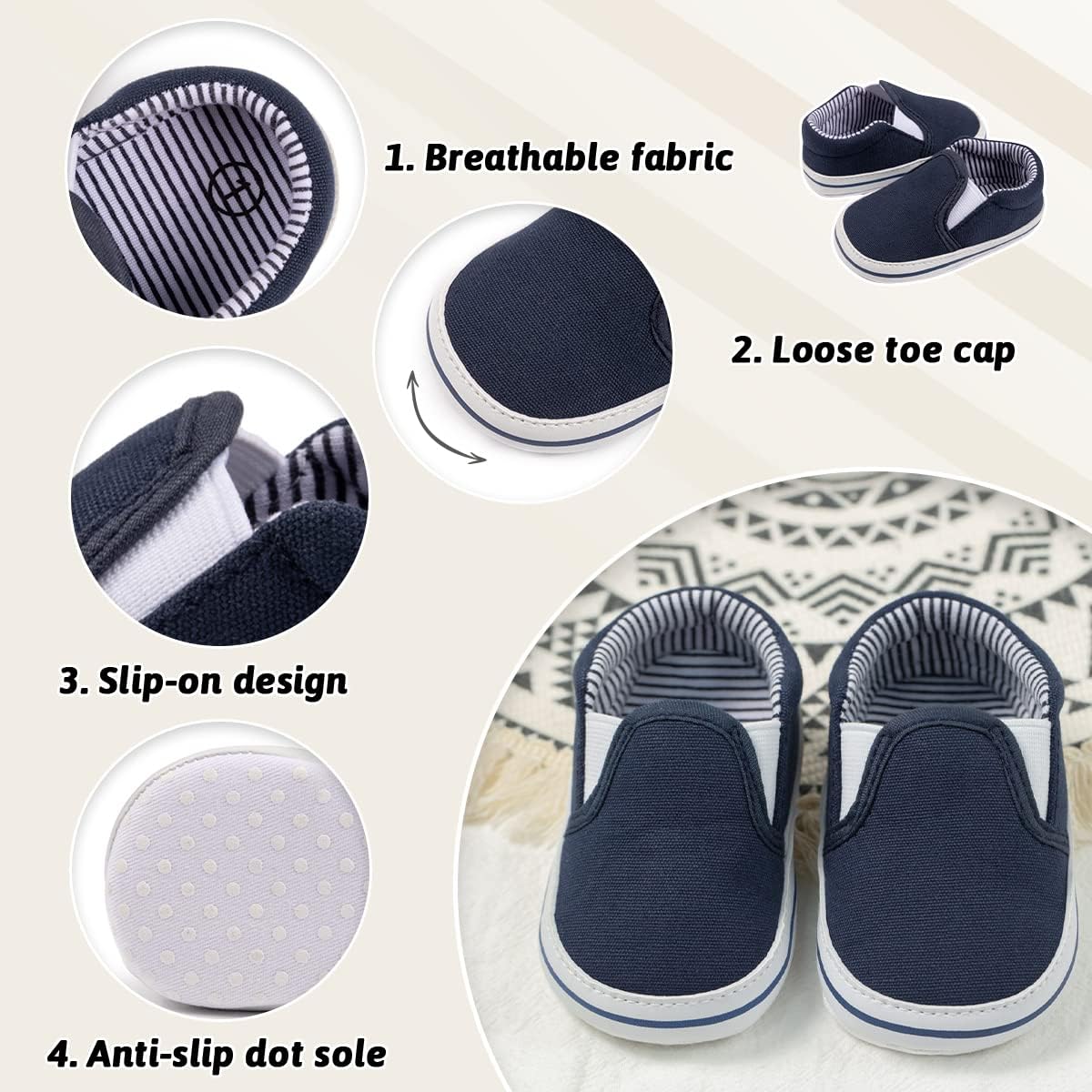 Morbido Infant Baby Boys Girls Canvas Sneaker Toddler Slip On Anti Skid Newborn First Walkers Candy Shoes for 0-18 Months