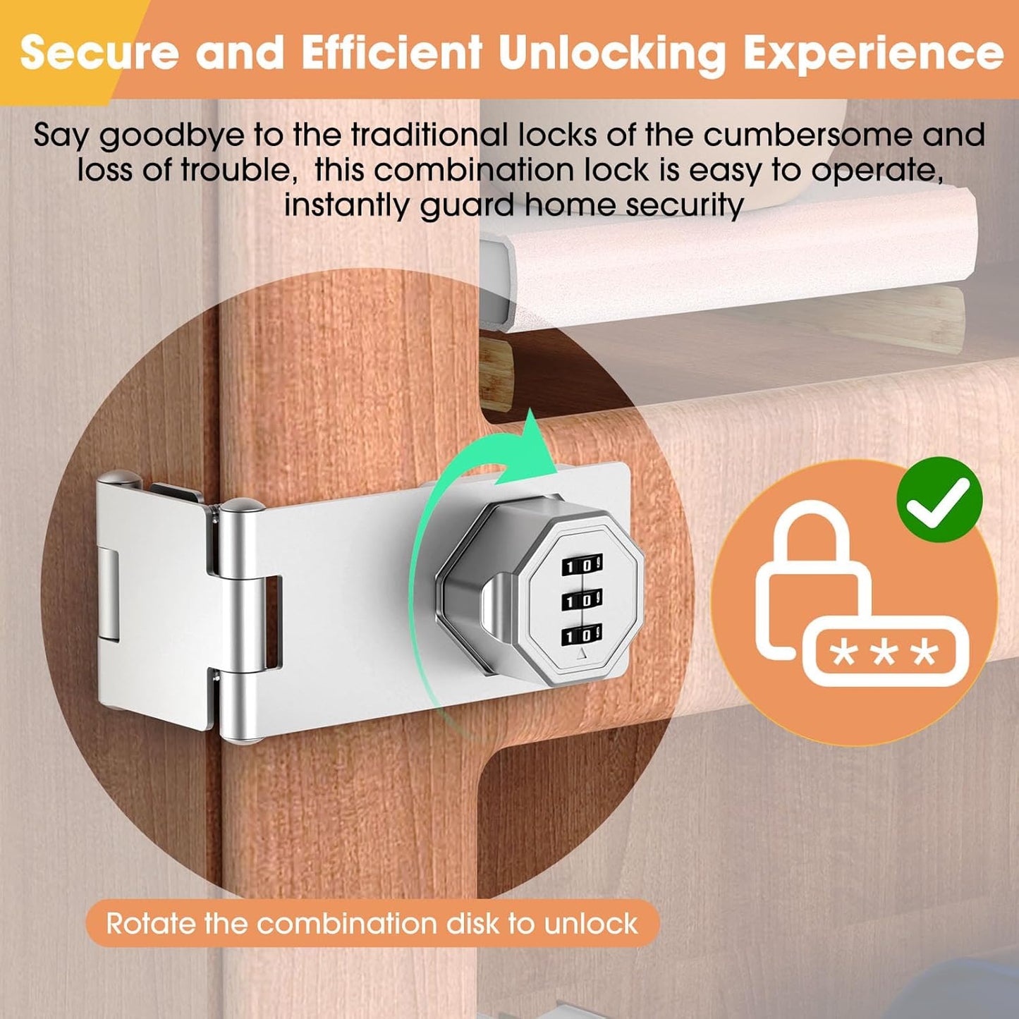 90 Degree Cabinet Locks with Combination, Mechanical Folding Door Latch, Keyless Password Rotary Hasp Latch Lock for Office File Cabinet, Drawers, Locker, Small Door, Cupboard (2, Silver)