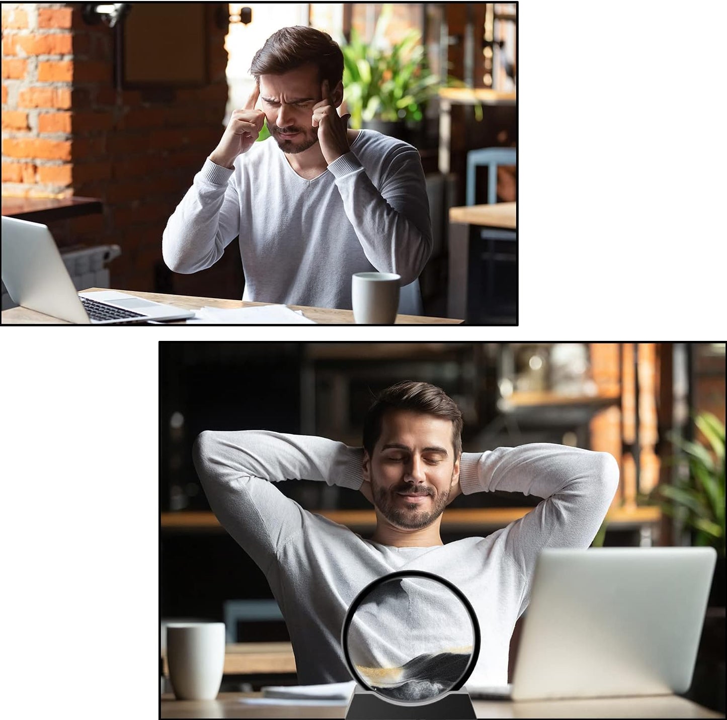 Liquid Motion Sandscape Round Moving Sand Art Sensory Toy Anxiety Fidget ADHD Relaxation Toy Home Office Desktop Decoration (Black, 7-in)