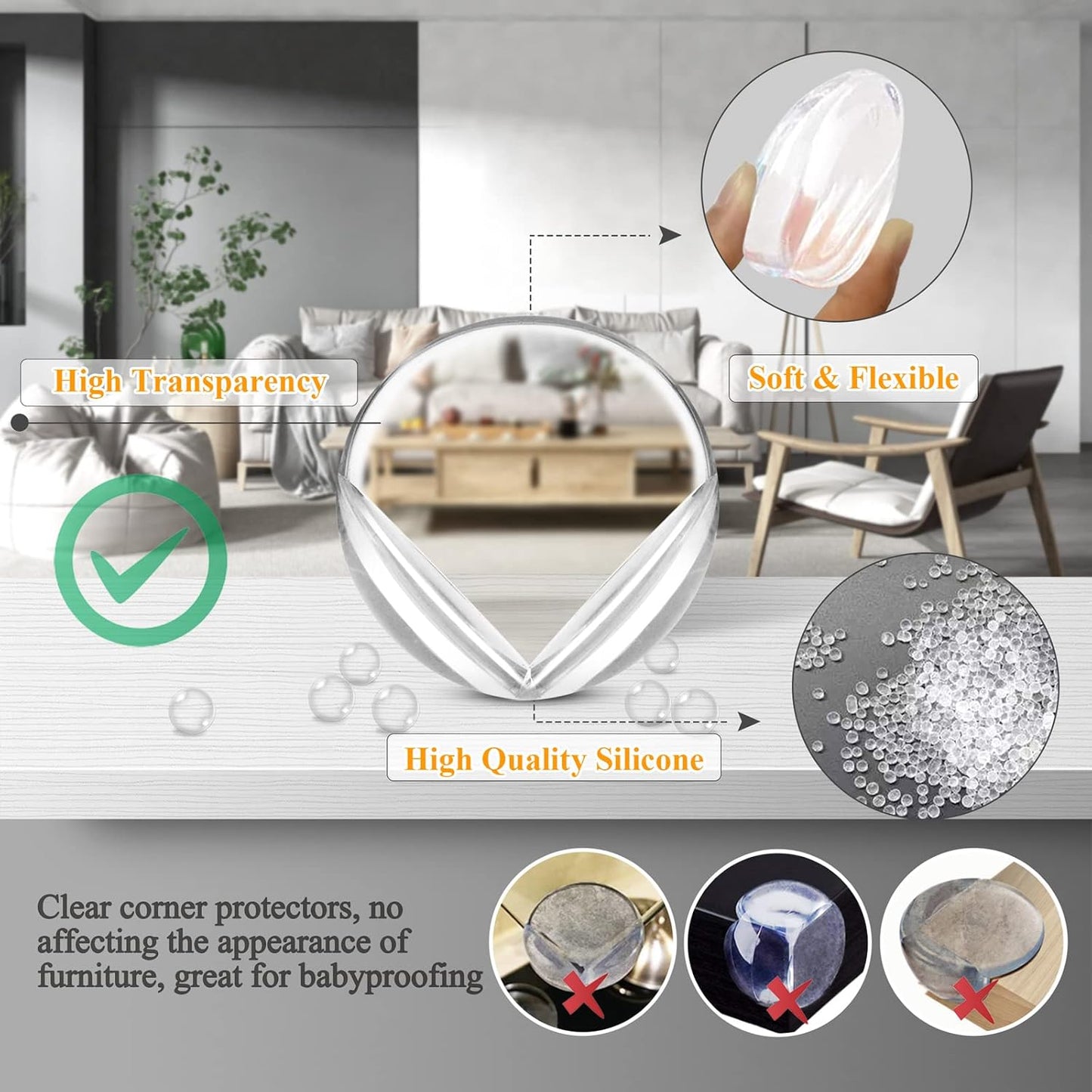 24 Pack Corner Protectors Baby, Clear Corner Guards Furniture Corner & Edge Safety Bumpers Stop Child Head Injuries Sharp Corners Baby Proofing