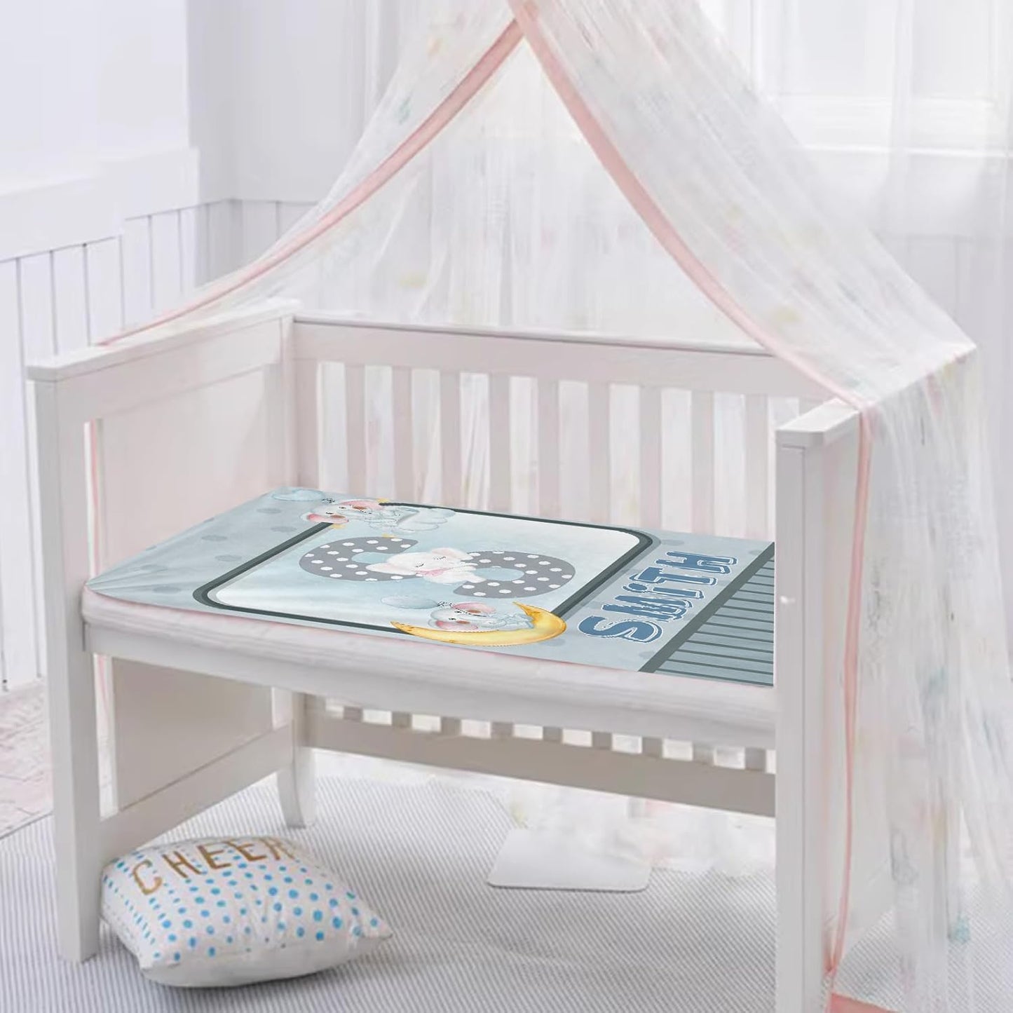 Personalized Cute Elephant Name Blanket, Custom Cartoon Alphabet Name Blanket Toddler Girls Soft Flannne Swaddling Blankets Customized Monogram Memorial Gift from Nana for Infant Newborn Shower