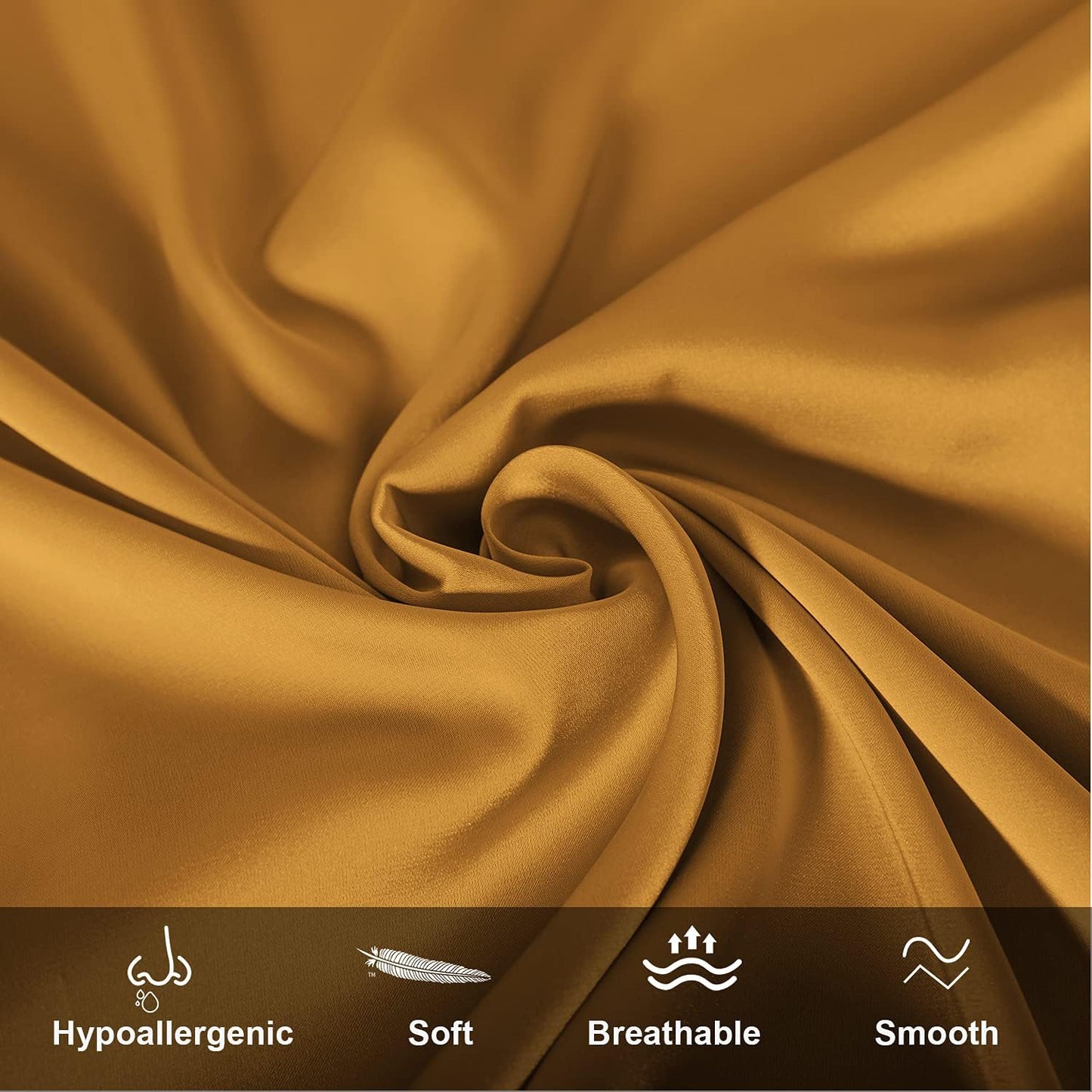 SIYUAN Mulberry Silk Pillowcase for Hair and Skin, Standard Size Cooling Silk Pillow Case with Hidden Zipper, Allergen Proof Dual Sides Soft Breathable Smooth Silk Pillow Cover for Women, Golden