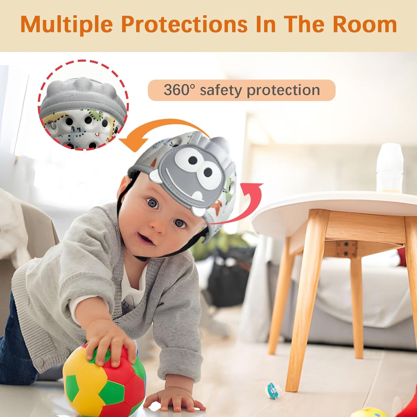 Baby Helmet for Crawing Walking,Soft Infant Safety Helmet,Baby Helmet 1-2 Years for Anti-Fall Head Protector,Adjustable, Breathable