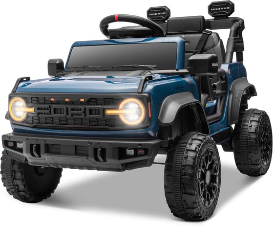 ENYOPRO Licensed Ford Bronco Raptor Electric Ride On Jeep for Kids, 12V Remote Control Ride On Car for Toddlers, Electric Vehicle w/Shock Absorbers, Soft Start, Bluetooth, LED Lights, 2 Speed (Blue)