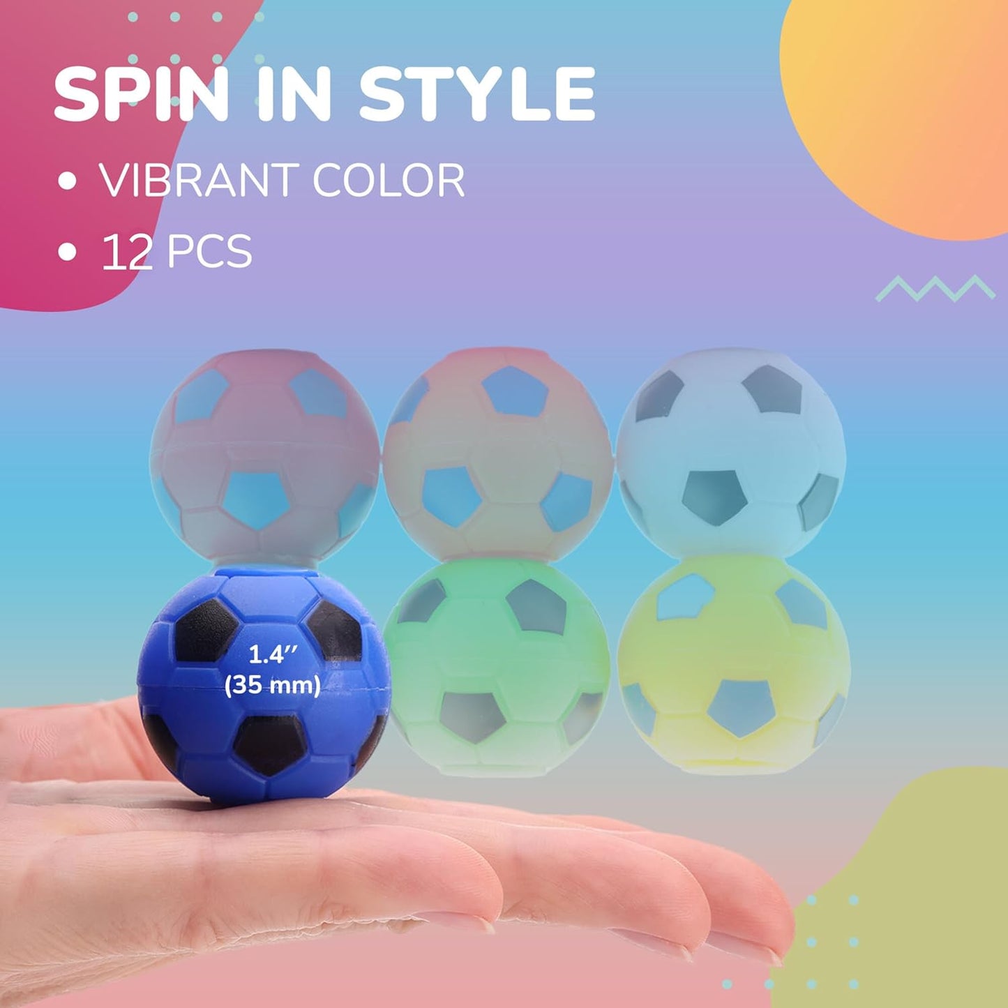 Spinner Balls 1.4''- Mini Fidget Spinner Soccer Balls - Soccer Party Favors Classroom Prizes - Sensory Toys for Kids 4-12 - Fidget Toy Gifts for Kids - Spinner Balls Bulk - 12pcs