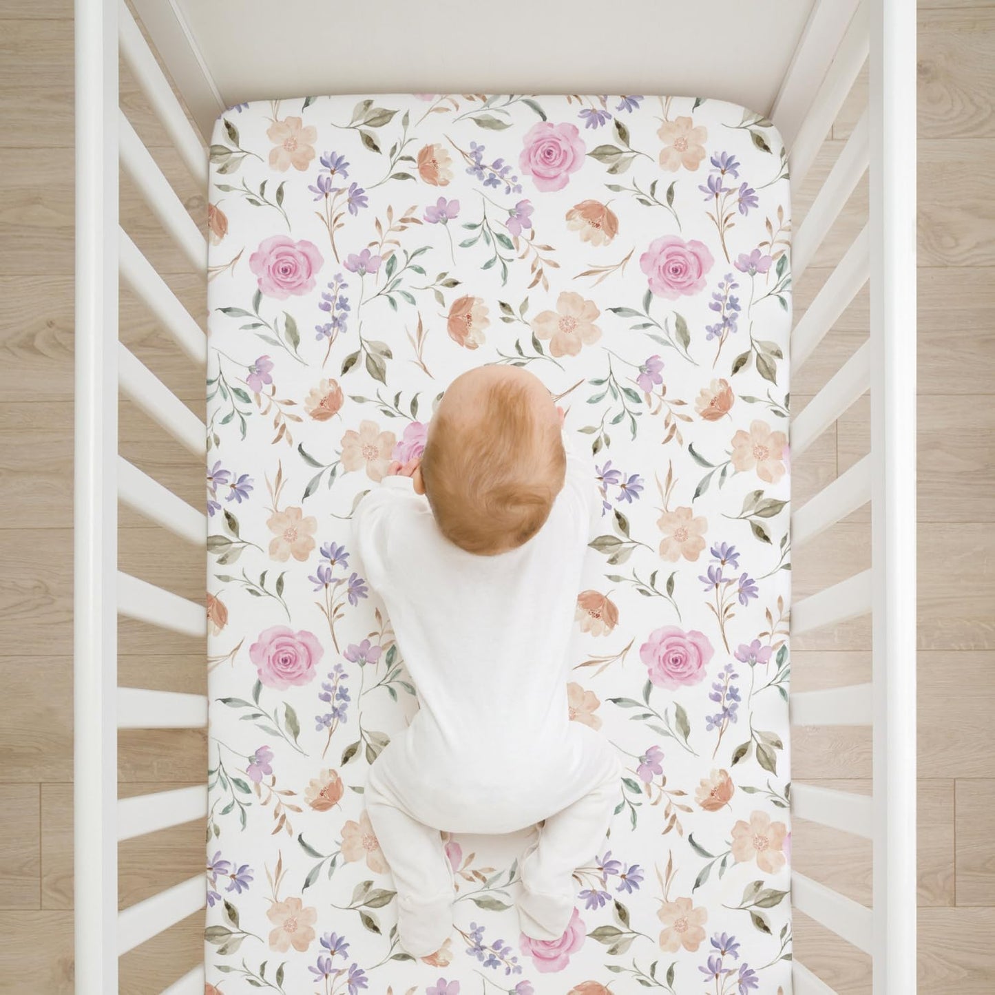 Organic All in One Crib Sheet and Mattress Protector - Waterproof Protectors - Reusable Washable – Fits Cribs – 52”x28”- with 9” Skirt Flower