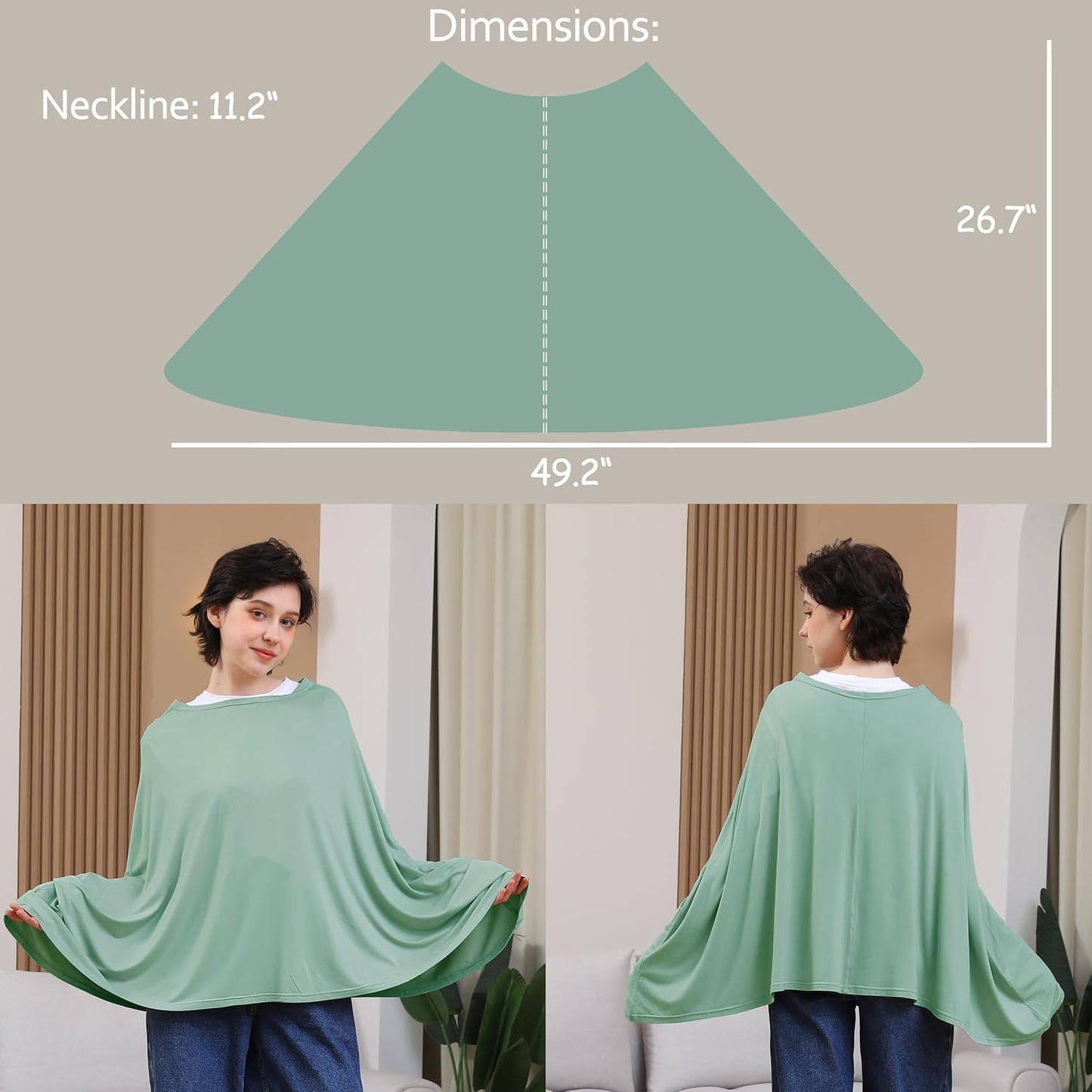 Multi-use Nursing Cover for Breastfeeding, 360°Full Coverage Nursing Poncho, Rayon Soft & Breathable Breastfeeding Cover up (Smooth Rayon, Sage Green)