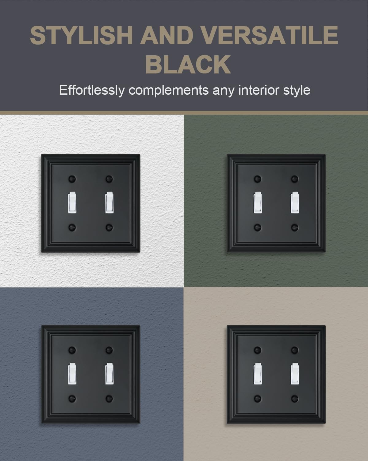 2-Pack Double Toggle Wall Plates, Durable Metal Light Switch Covers, Decorative Switch Plate Covers with Black Finish, 4.96''*4.88'', Midsize