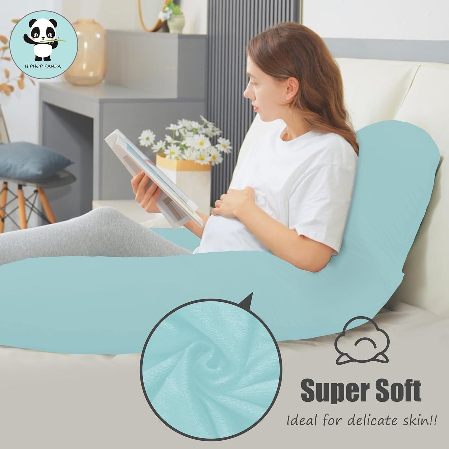 HIPHOP PANDA U-Shaped Pregnancy Pillow for Sleeping - Full Body Maternity Support Pillow with Removable Cover - Comfort for Back, HIPS, Legs, Belly - 57 Inch for Pregnant Women, Ice Blue