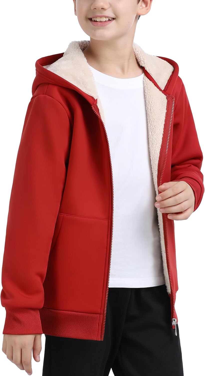 MoFiz Kids Fleece Jackets Sherpa Lined Hoodie Jacket Hooded Zip up Sweatshirt Coats for Boys Girls Winter Casual Outerwear
