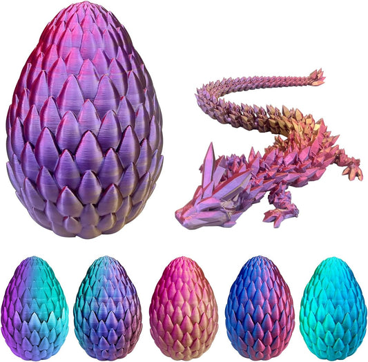 3D Printed Dragon with Dragon Egg 16.5'' Articulated Dragon Crystal Dragon Fidget Dragon Egg Toys Executive Desk Toys (Red Gold Purple, Dragon & Egg)