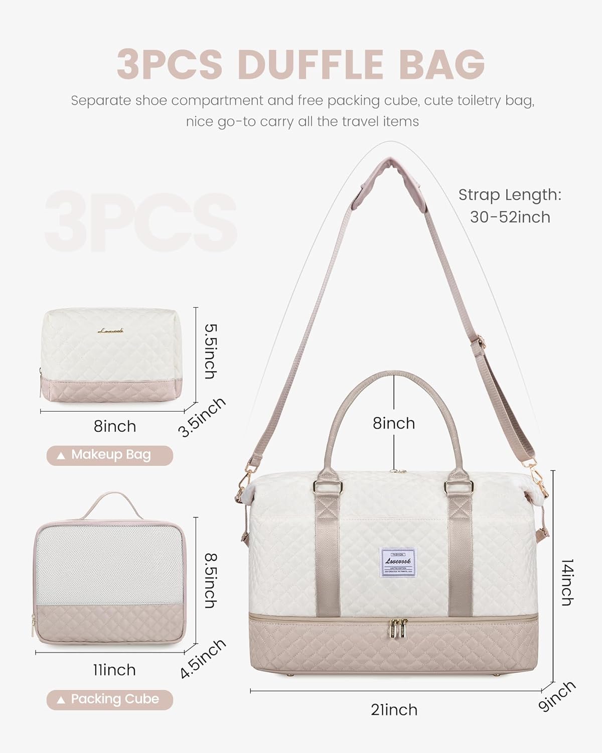 LOVEVOOK Travel Weekender Bag for Women, Large Carry on Overnight Bag with Shoe Compartment, Travel Duffle Bag Women, Yoga Gym Duffel Bag with Wet Pocket,Hospital Bags for Labor and Delivery,3 Pcs Set