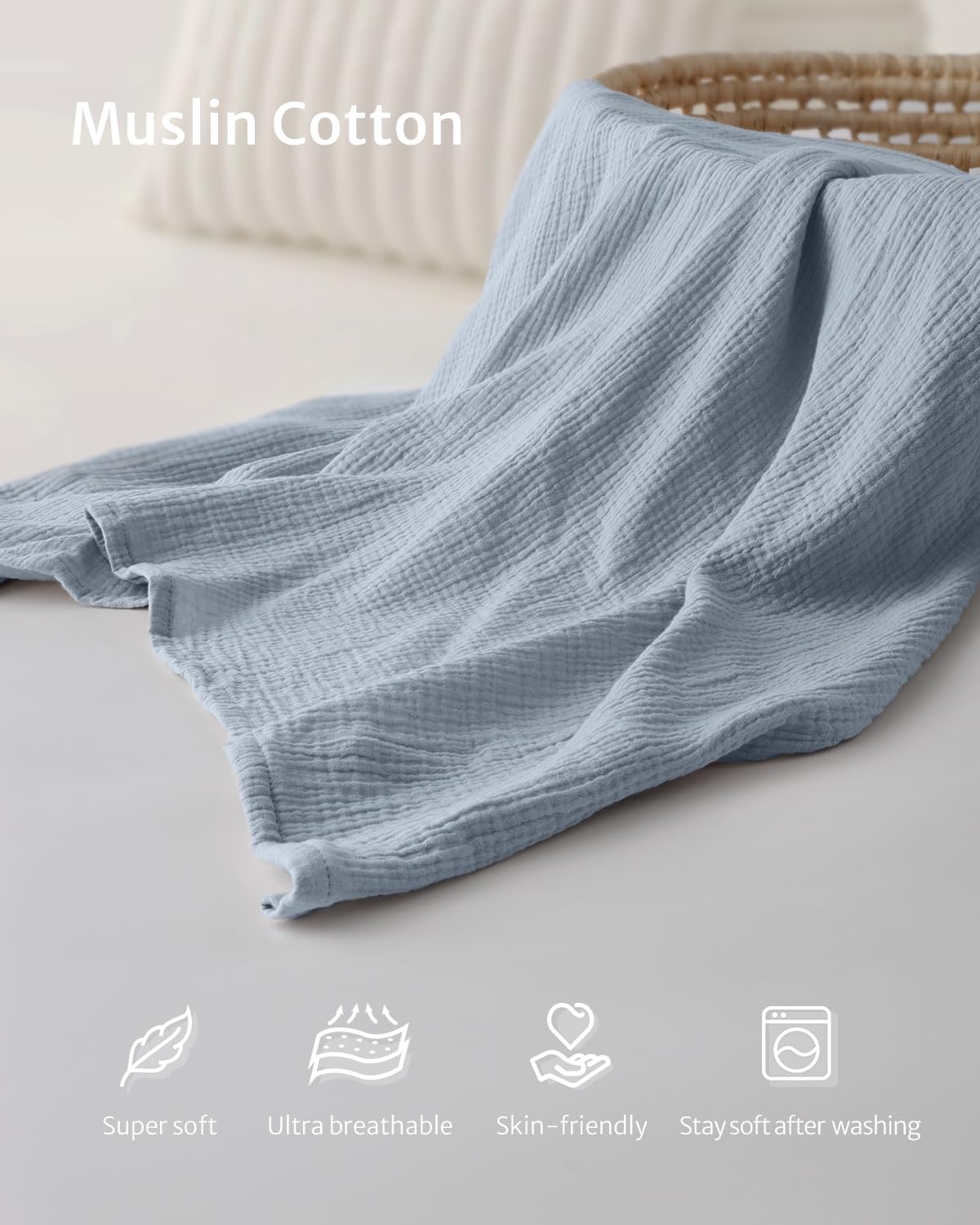 Blissful Diary Muslin Nursing Cover for Breastfeeding, Breathable Breastfeeding Cover up with Arch Neckline for Women, Nursing Apron(Light Blue)