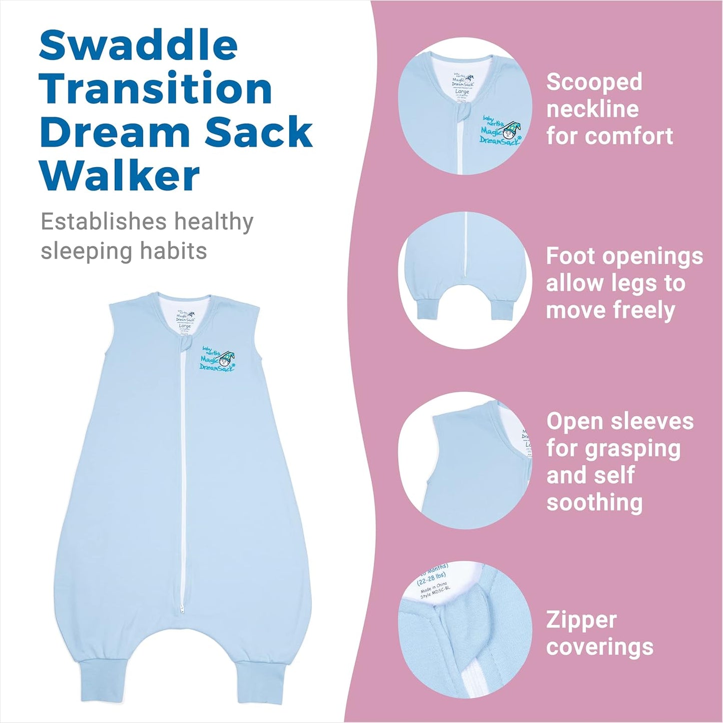 Magic Sleepsuit Baby Merlin's Cotton Baby Swaddle Transition Product - Soft and Cozy Design, Double Zipper for Easy Diaper Changes, Promotes Safe Sleep, 3-6 Months - Yellow - Large 18-21lbs