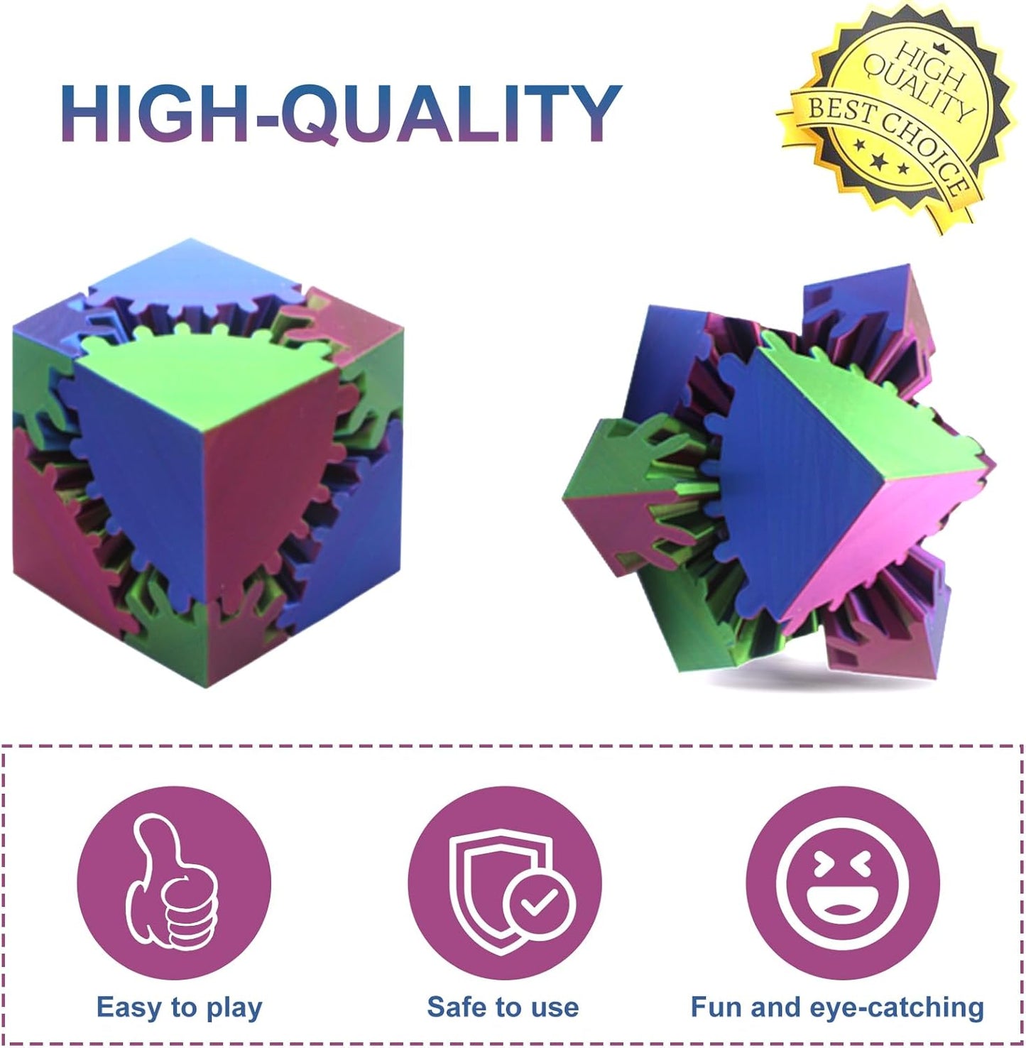 Gear Sphere Gear Cube 3D Printed Gear Ball Spin Cube Fidget Toy Relieving Stress & Anxiety, Fidget Cube GearSphere Desk Toy, Whirling Wonder Fidget for Sensory and Autism (Laser Red Blue Green)