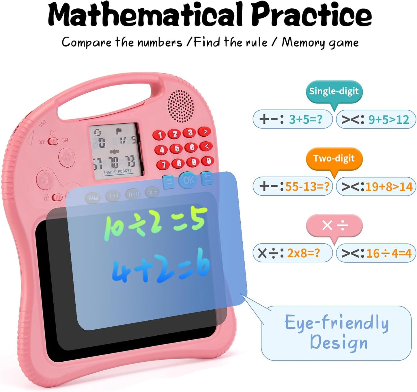 Kids Educational Learning Toys with Math Games,Talking Flash Cards and Writing Drawing Tablet, Speech Therapy Autism Sensory Toys Gifts for Toddler Preschool Activities Boys Girls Ages 3-10 (Pink)