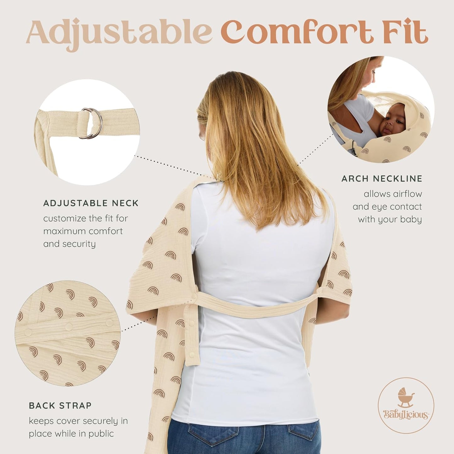 Muslin Nursing Cover Up for Breastfeeding - Breast Feeding Covers for Women | Breathable 100% Muslin Cotton Breastfeeding Cover with Arch-line and Adjustable Straps | Breastfeeding Essentials