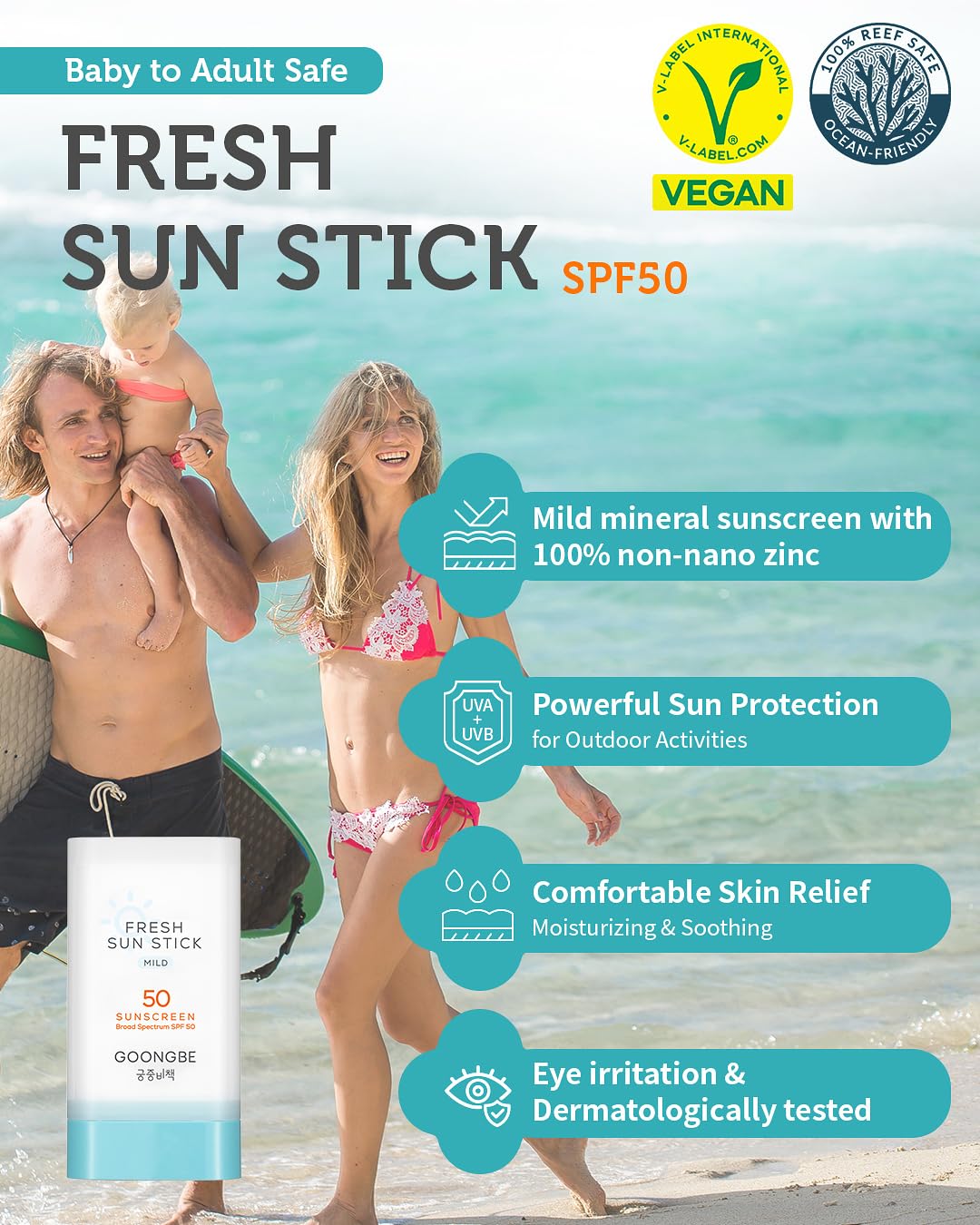 Sun Lotion SPF 40 & Sun Stick SPF 50-100% Zinc Oxide Mineral Sunscreen - No White Cast - Vegan Reef-Safe for Babies Kids Adults - Korean Skincare, 2.82oz & 0.49oz