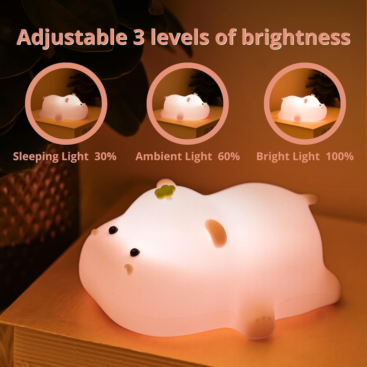 Kids Night Light Cute Hippo Night Lamp with 3 Speed Adjustable Light Soft Silicone Nursery Night Lights with USB Rechargeable for Baby Night Lamp with Touch Sensor Room Decor Cute Gifts for Kids