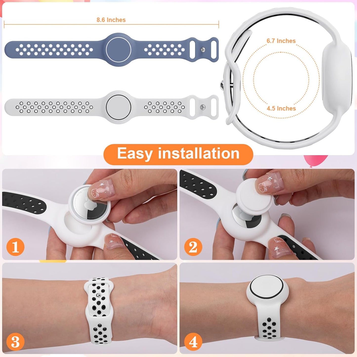 Waterproof Bracelet Compatible with AirTag for Kids (2 Pack), Protective Case GPS Tracker Holder for Child with Full Coverage Hidden Design, Soft Silicone Anti-Lost Wristband Cover for Toddler WBBW