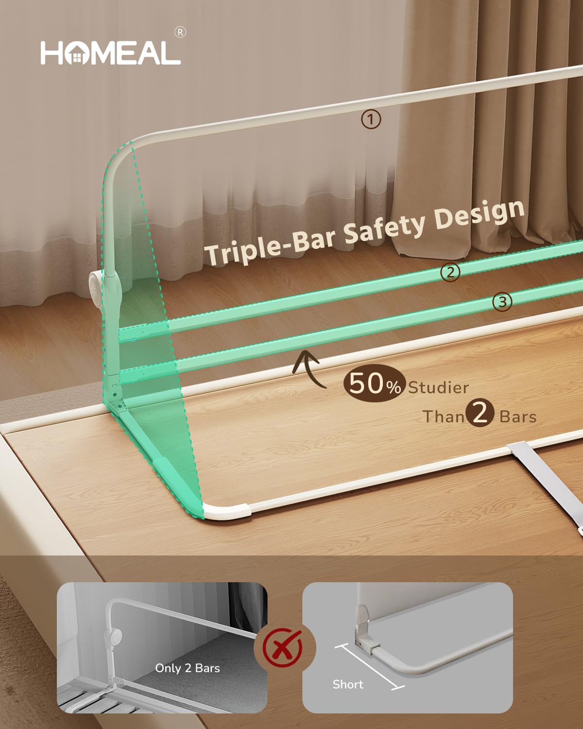 HOMEAL 32"x24" Bed Rail for Toddlers - Foldable Bed Side Rail with U-Shape Base, Baby Bed Rail Guard for Twin, Full, Queen, King Mattress, Beige, 1 Pack